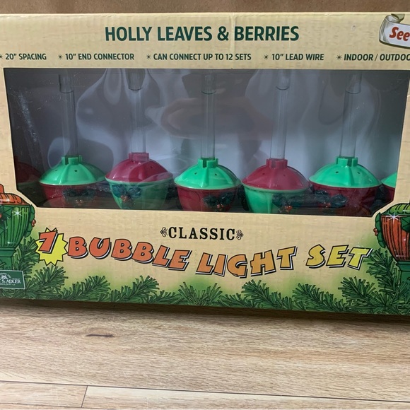 Kurt S Adler Classic 7 Bubble Light Set String Holly Indoor Outdoor Tree Lights - Picture 2 of 9